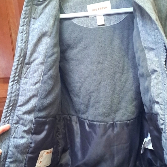 Unisex kids warm jacket size Medium 7-8 zip up 4 pockets hooded grey joe fresh - Picture 8 of 15